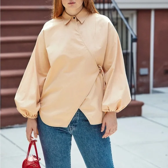 GANNI NWT Hewson Cotton-blend Twill Wrap Top - Picture 3 of 10